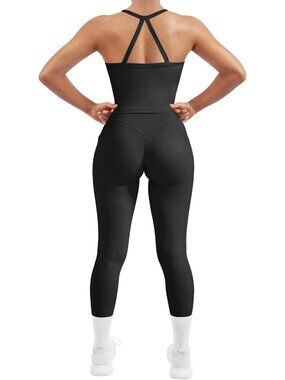 2 Piece Women's Workout Set - Compression Tummy Control Leggings & Halter Bra